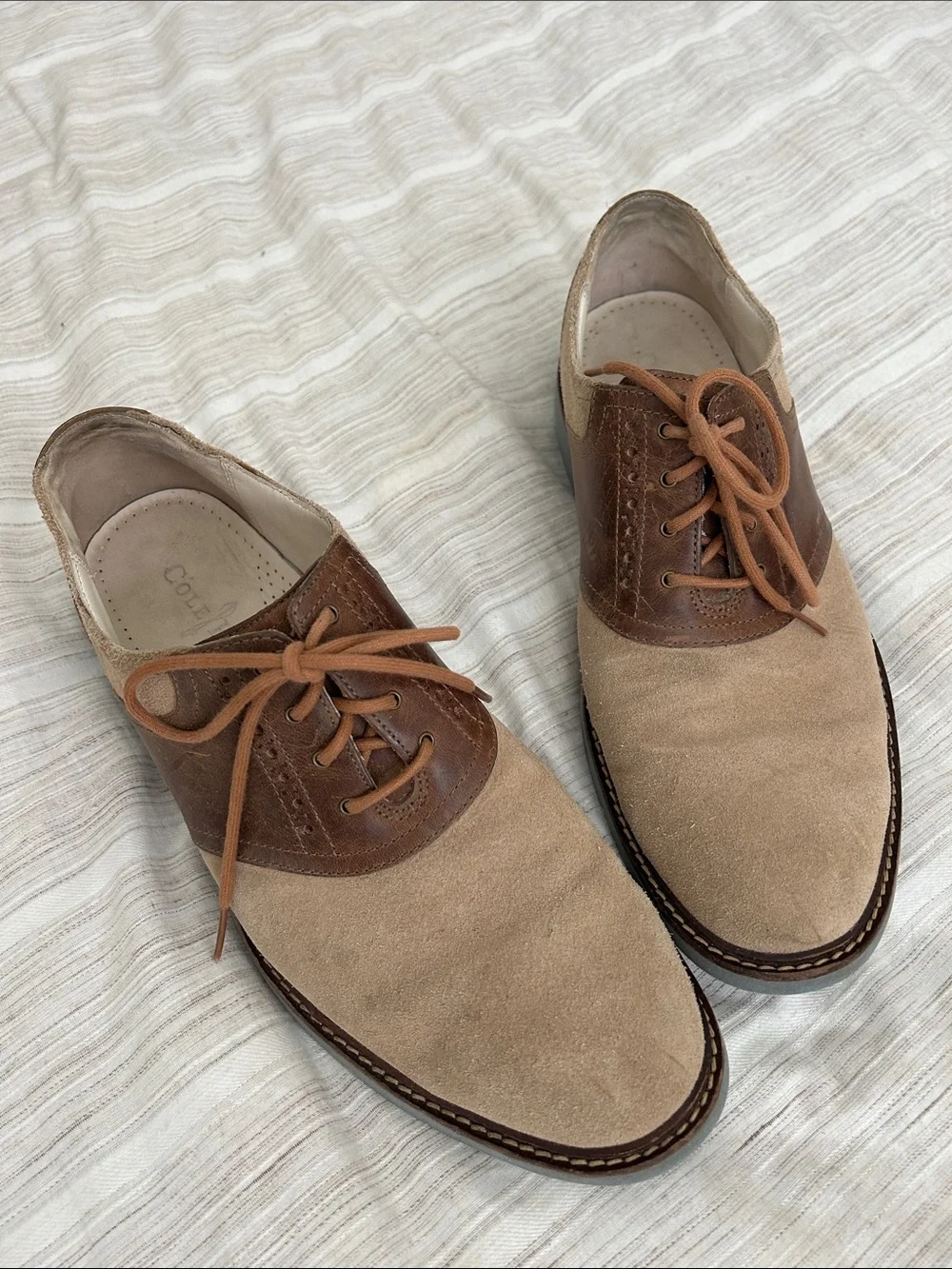 Cole Haan Two-Tone Tan Suede and Brown Leather Derby Shoes